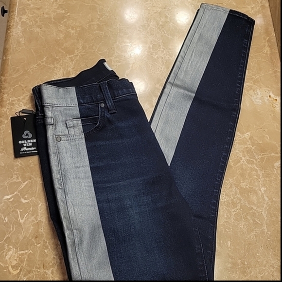 Golden Win Dark Wash Jeans w/ Silver Strip Coating - Picture 5 of 16
